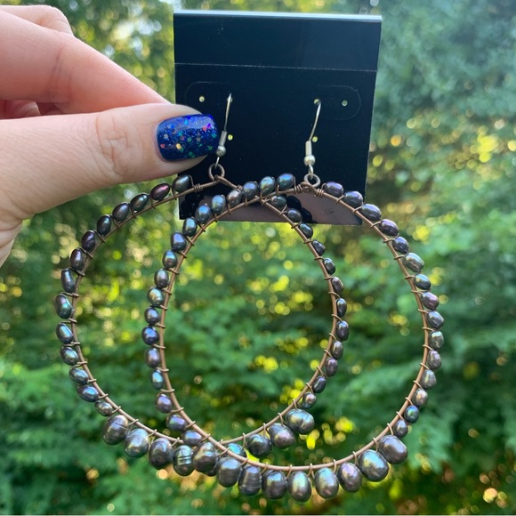 Iridescent Freshwater Pearl Hoop Earrings - Picture 3 of 16